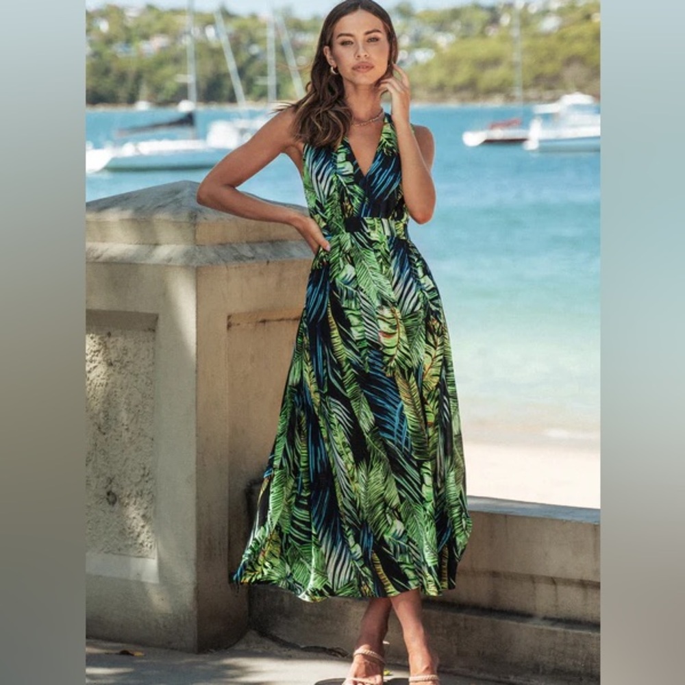 Cupshe Oakleigh Tropical Leaf Print Maxi Dress